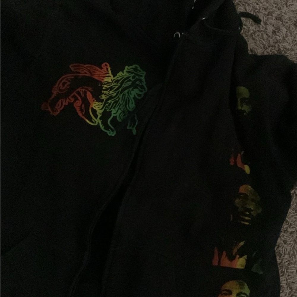 Black Hoodie with Rasta Lion Design bob Marley zip up